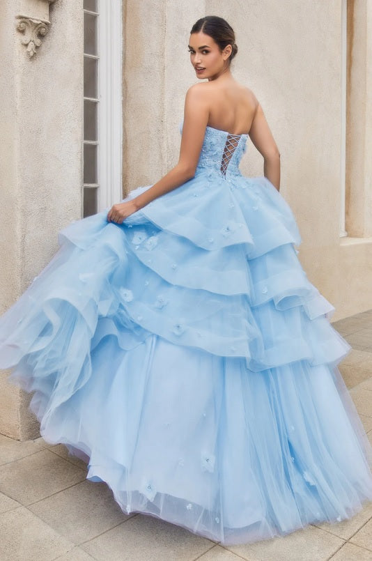 strapless layered tulle light blue wedding dress custom made envious bridal & formal