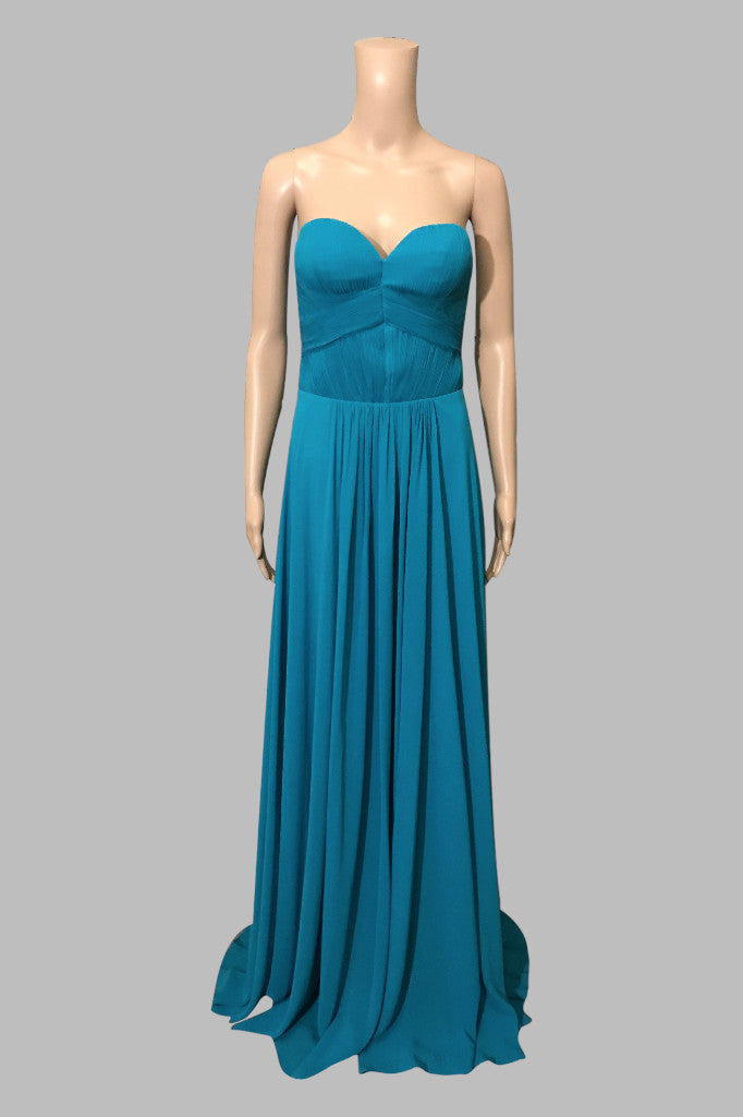 strapless pleated chiffon teal bridesmaid dress Perth Australia Envious Bridal & Formal