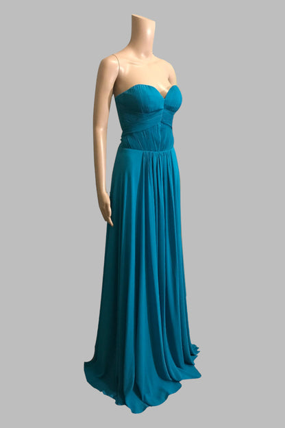 strapless pleated chiffon teal bridesmaid dresses Perth Australia Envious Bridal & Formal