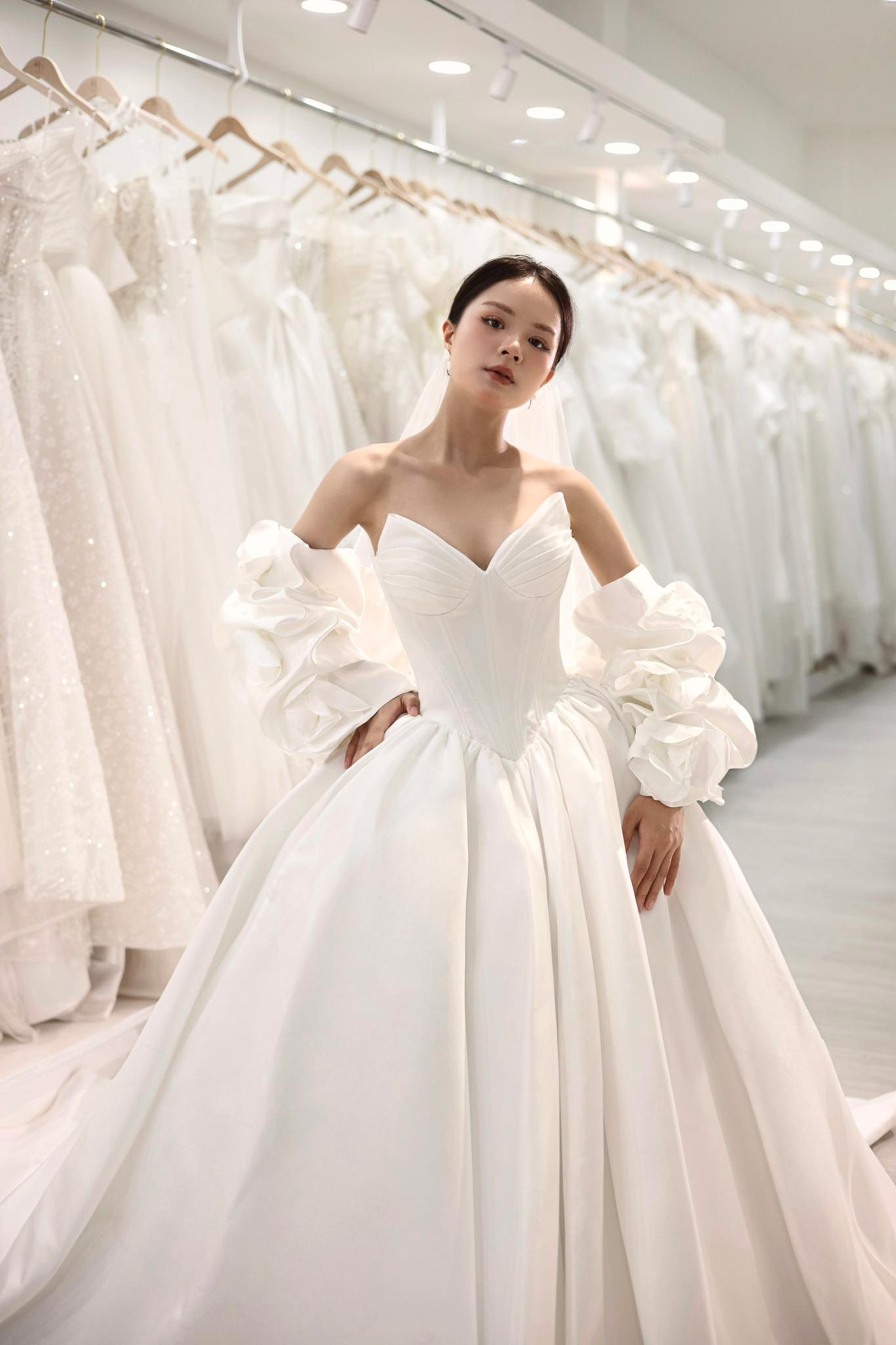 strapless satin basque waistline princess wedding ball gown envious bridal & formal perth australia