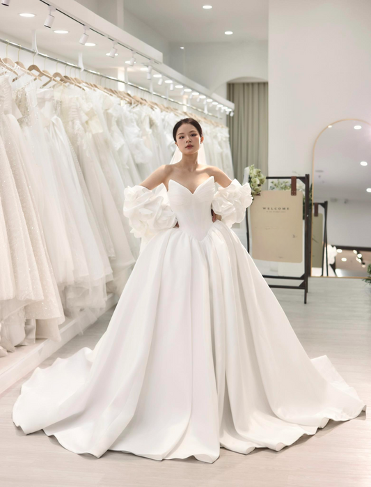 strapless corset bodice puffy ball gown wedding dress custom made Envious Bridal & Formal