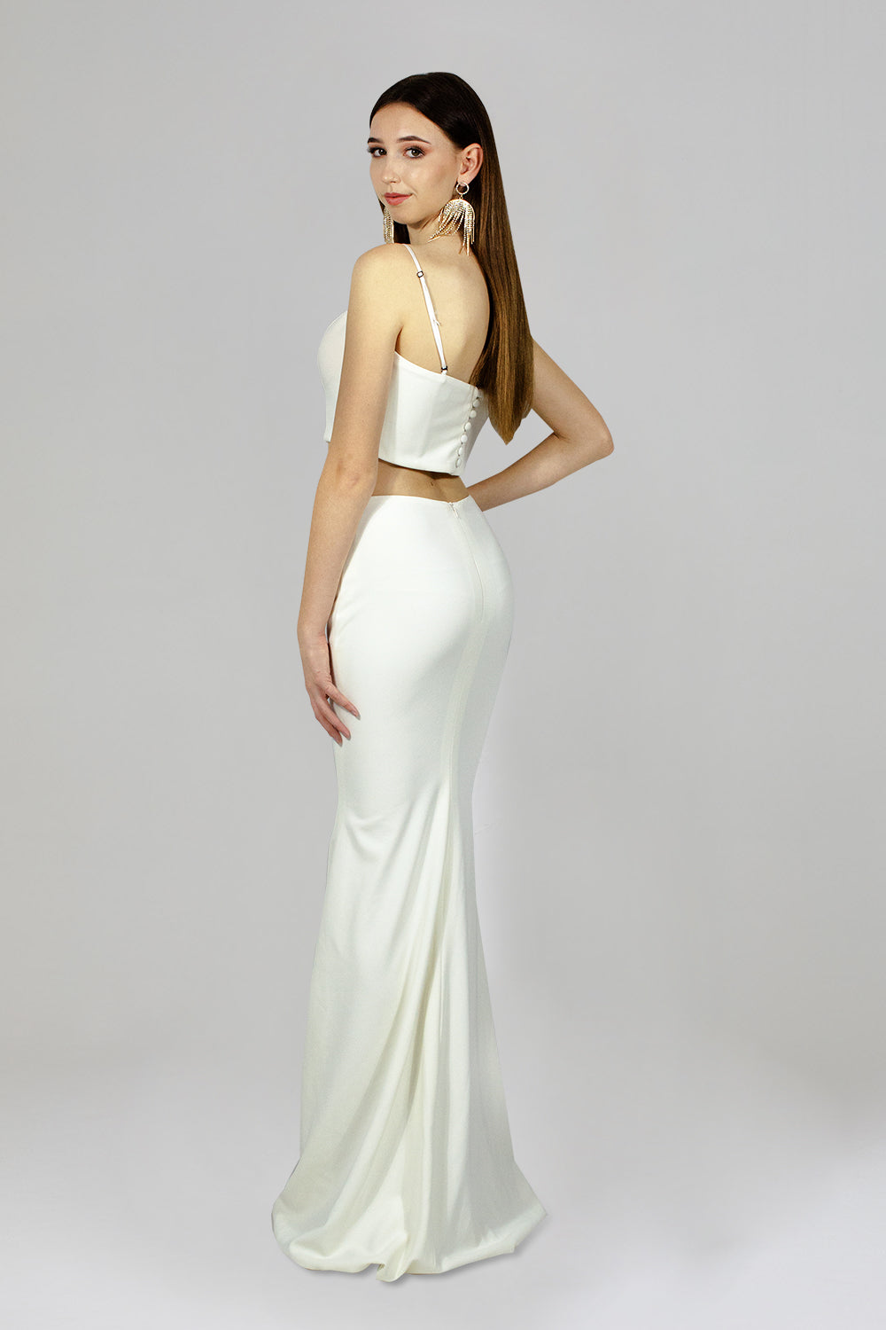 Two piece white dress set custom made dressmaker Perth Australia online Envious Bridal & Formal