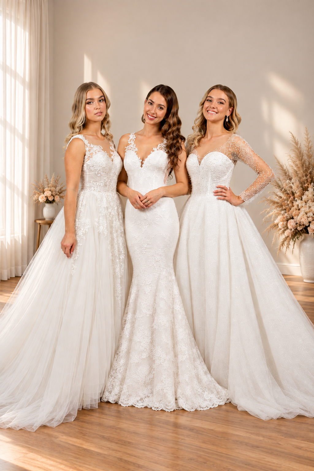 models wearing wedding dresses in bridal collection 
