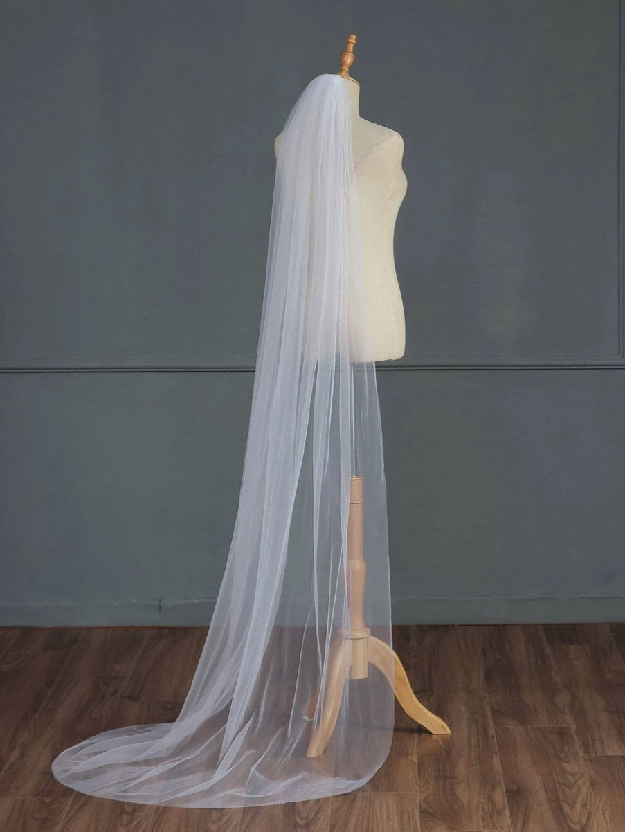 RAVEN | Floor Length Tulle White Veil