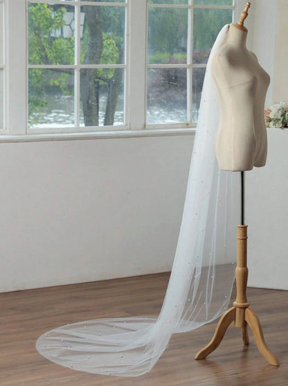 Chapel length tulle veil with pearls Australia online Envious Bridal & Formal