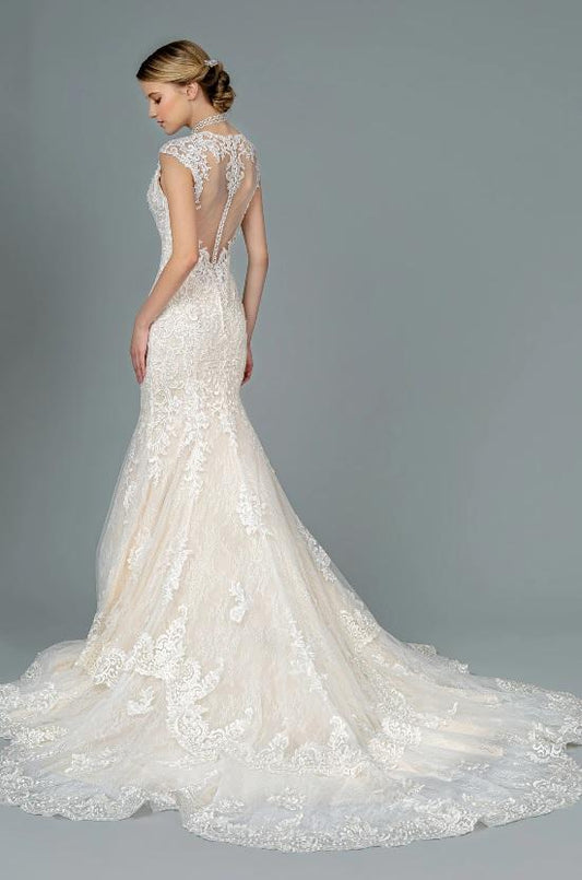 Illusion back lace mermaid wedding dress perth australia envious bridal & formal 
