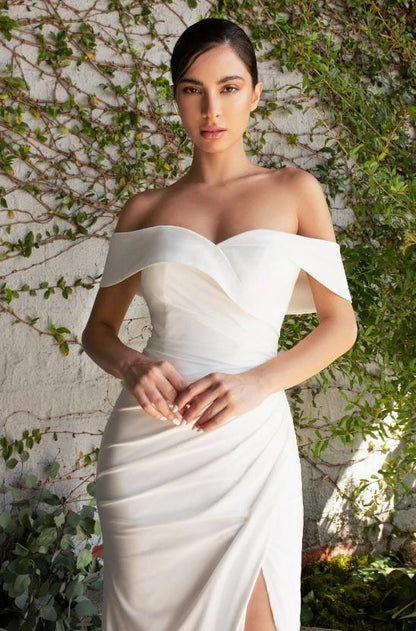 custom made off the shoulder minimalist wedding gown perth australia envious bridal & formal