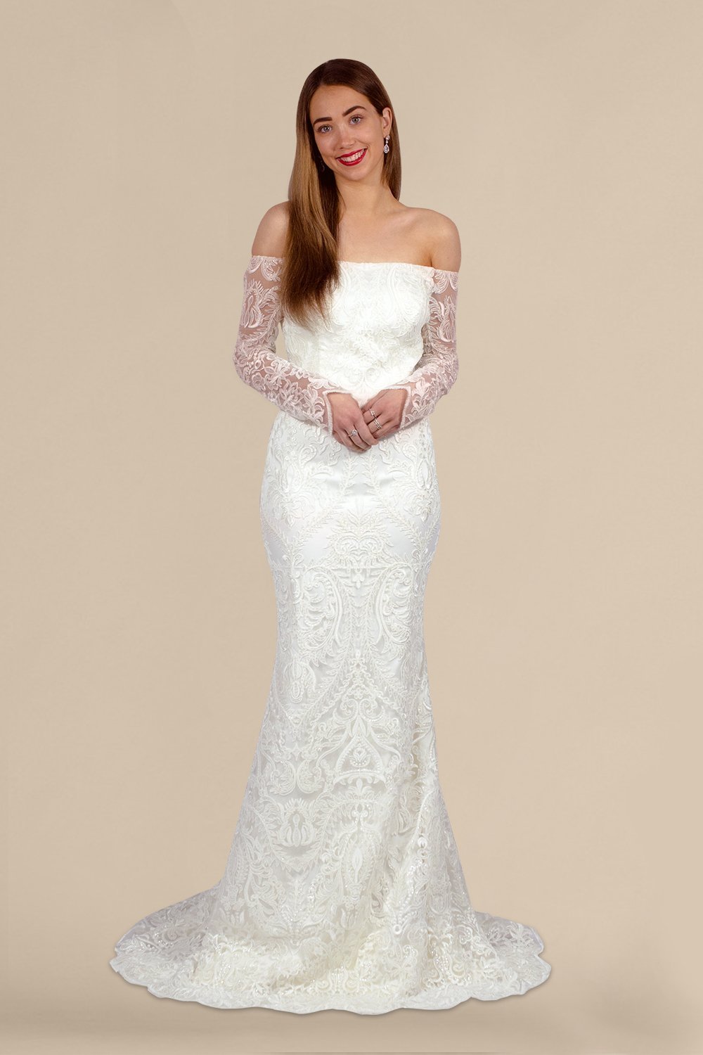 off the shoulder vintage lace wedding dress custom made envious bridal & formal