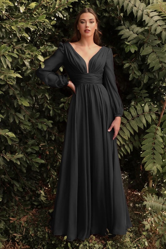 ELVENE  Chiffon Long Sleeve Bridesmaid Dress – Envious Bridal