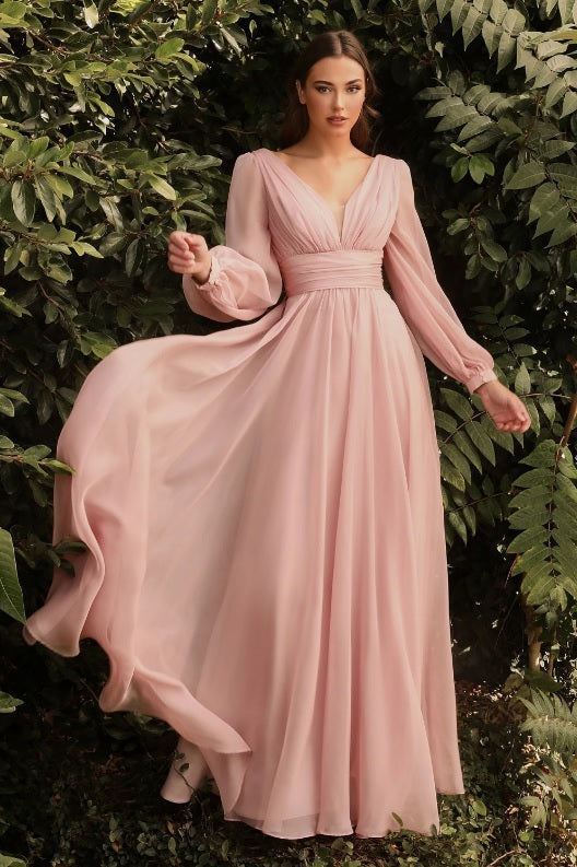 ELVENE  Chiffon Long Sleeve Bridesmaid Dress – Envious Bridal & Formal