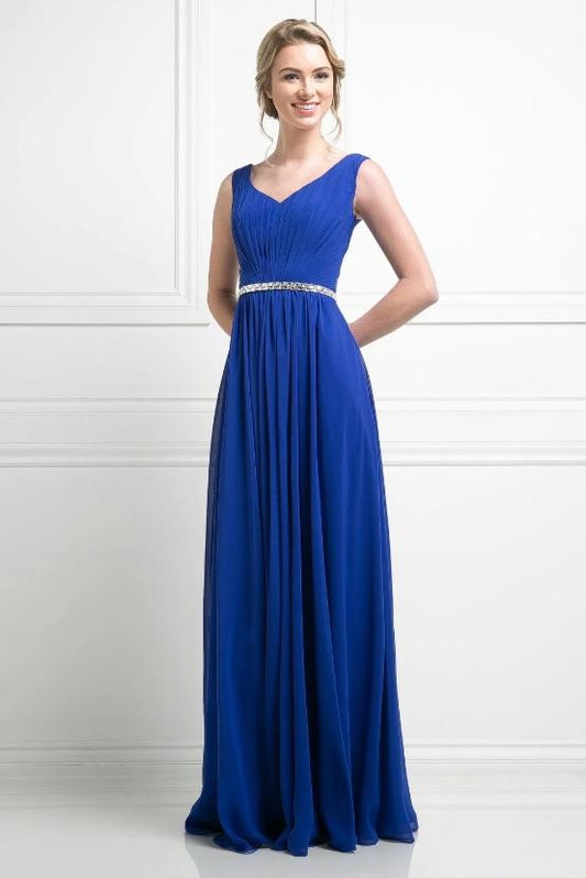 BRIELLE | Cobalt Sleeveless Chiffon A Line Bridesmaid Dress - All Products Envious Bridal