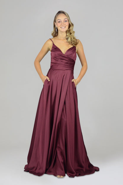 DEVORIA Burgundy Satin A Line Bridesmaid Dress – Envious Bridal