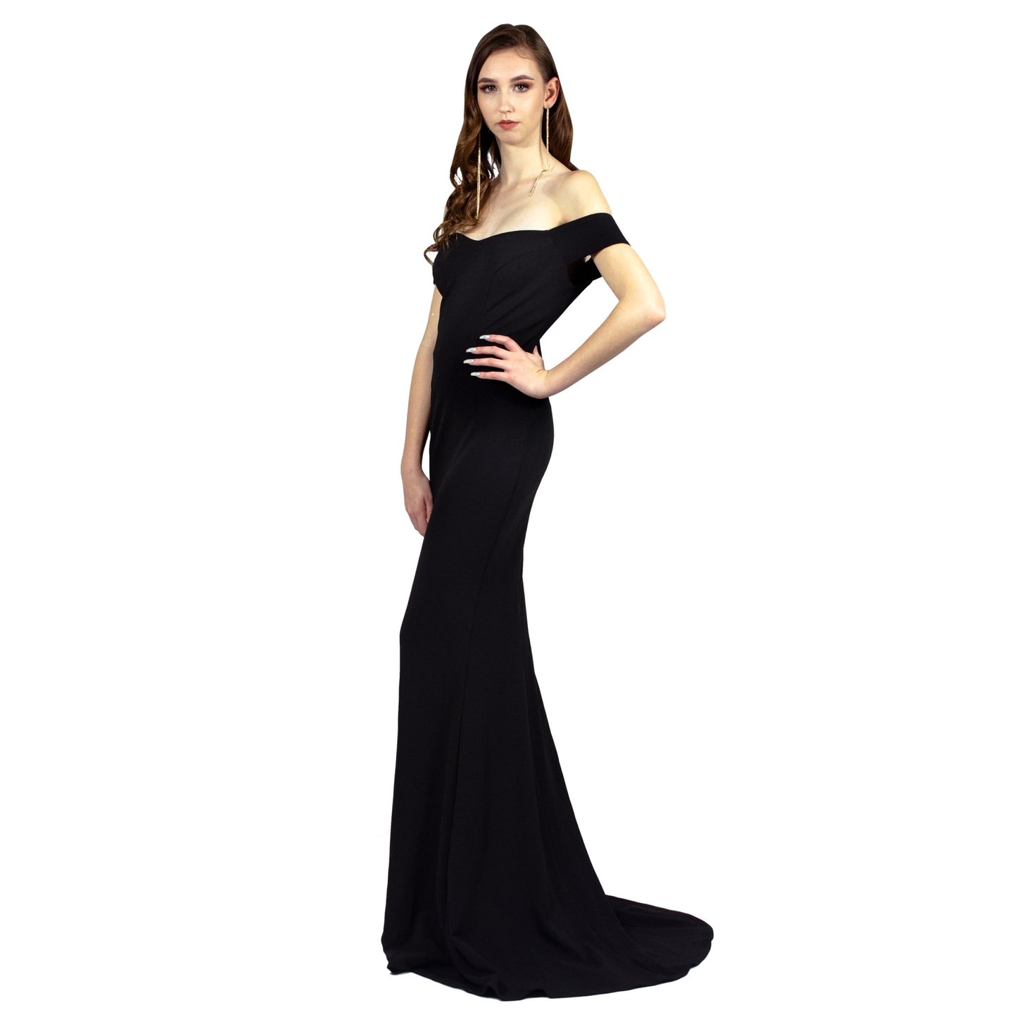CHERISE | Off The Shoulder Fitted Black Formal Dress – Envious Bridal ...