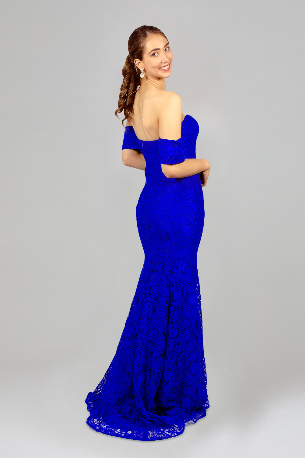 ELIXIS | Off Shoulder Sleeve Cobalt Lace Formal Dress