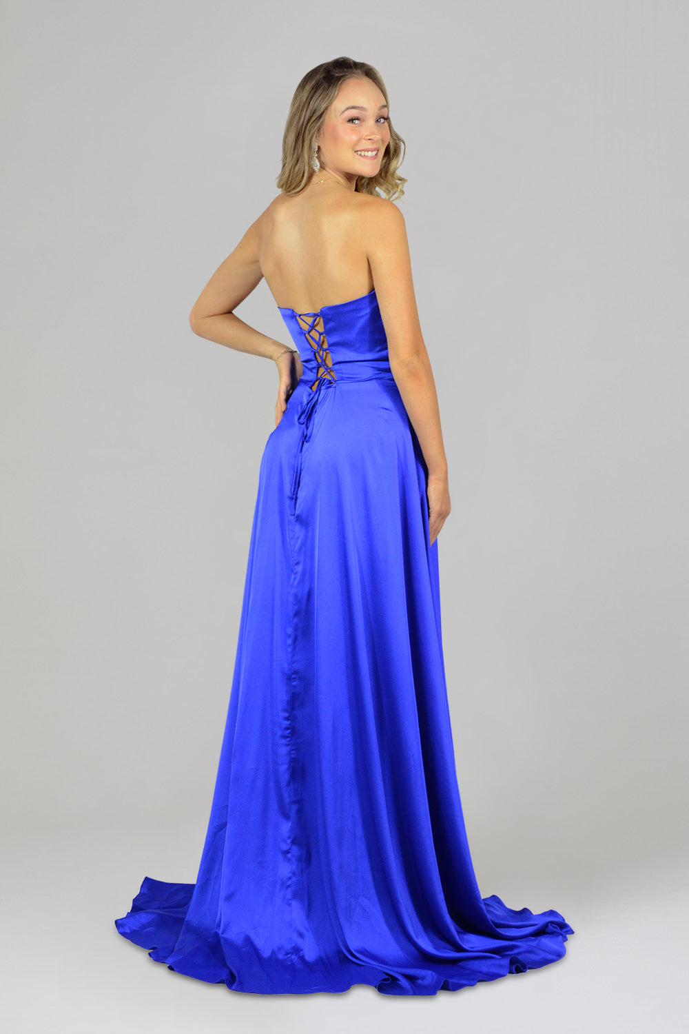 KASMIRA Strapless Luxe Cobalt Blue Silk Formal Gown Envious Bridal Formal