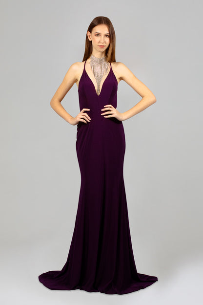 DENISA | Slinky Dark Purple Backless Formal Dress Envious Bridal & Formal DENISA | Slinky Dark Purple Backless Formal Dress Envious Bridal & Formal