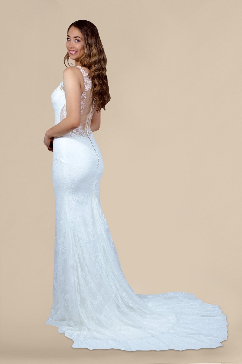 illusion back lace wedding dress custom made perth australia envious bridal & formal