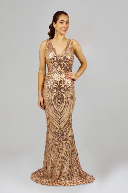 EZRA | Patterned Rose Gold Sequin Formal Dress Envious Bridal & Formal EZRA | Patterned Rose Gold Sequin Formal Dress Envious Bridal & Formal