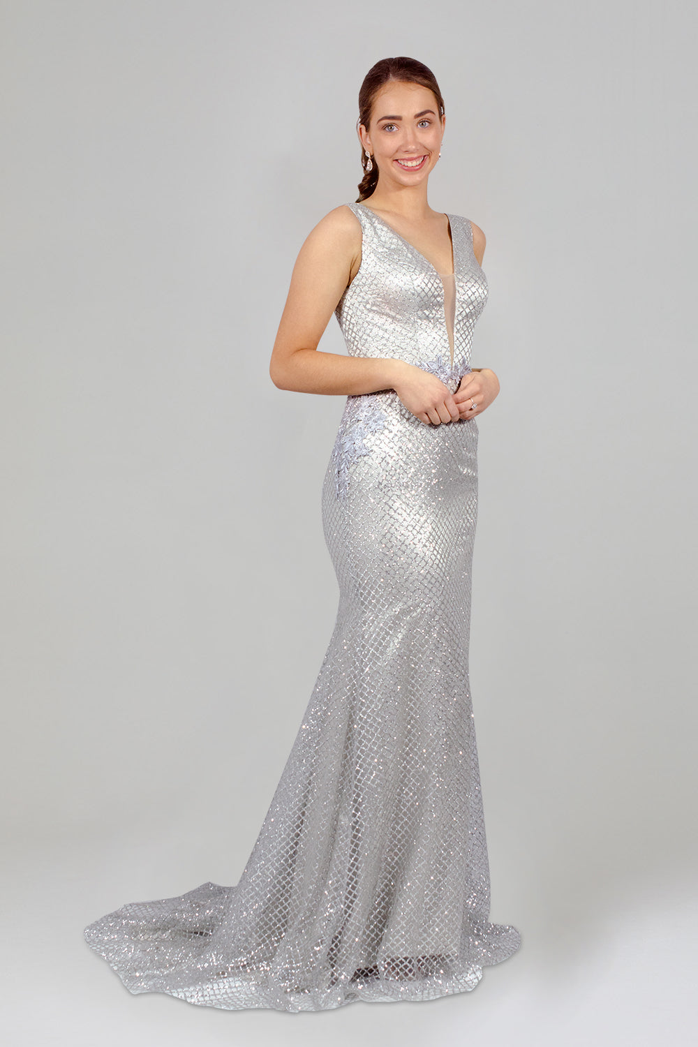 glitter mermaid silver formal gown perth australia envious bridal & formal