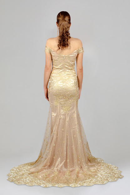 AURORA | Off The Shoulder Shimmer Gold Wedding Dress Envious Bridal & Formal AURORA | Off The Shoulder Shimmer Gold Wedding Dress Envious Bridal & Formal
