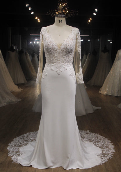 HENRIETTA | Illusion Long Sleeve Lace & Crepe Wedding Dress - Wedding Dress Envious Bridal & Formal