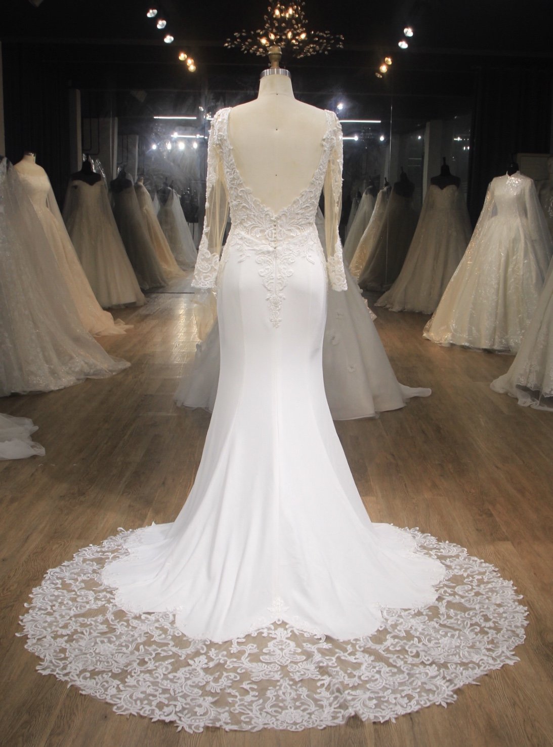 HENRIETTA | Illusion Long Sleeve Lace & Crepe Wedding Dress - Wedding Dress Envious Bridal & Formal