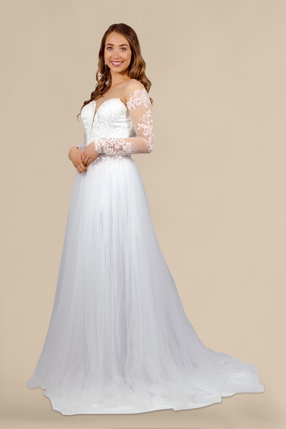 long sleeve lace and tulle wedding dress custom bridal dressmaker perth australia envious bridal & formal