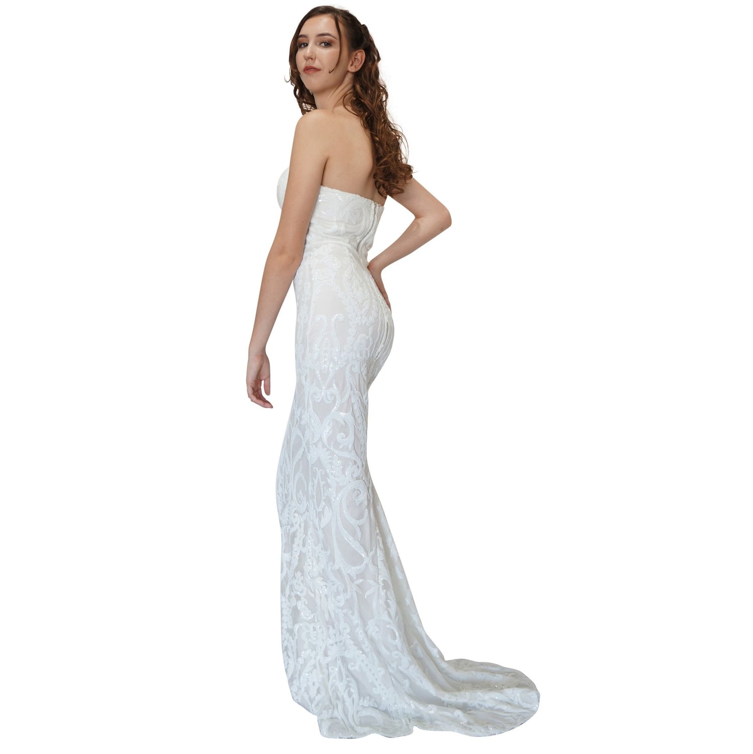 JANESSA | Strapless Sequin White Formal Dress - All Products Envious Bridal