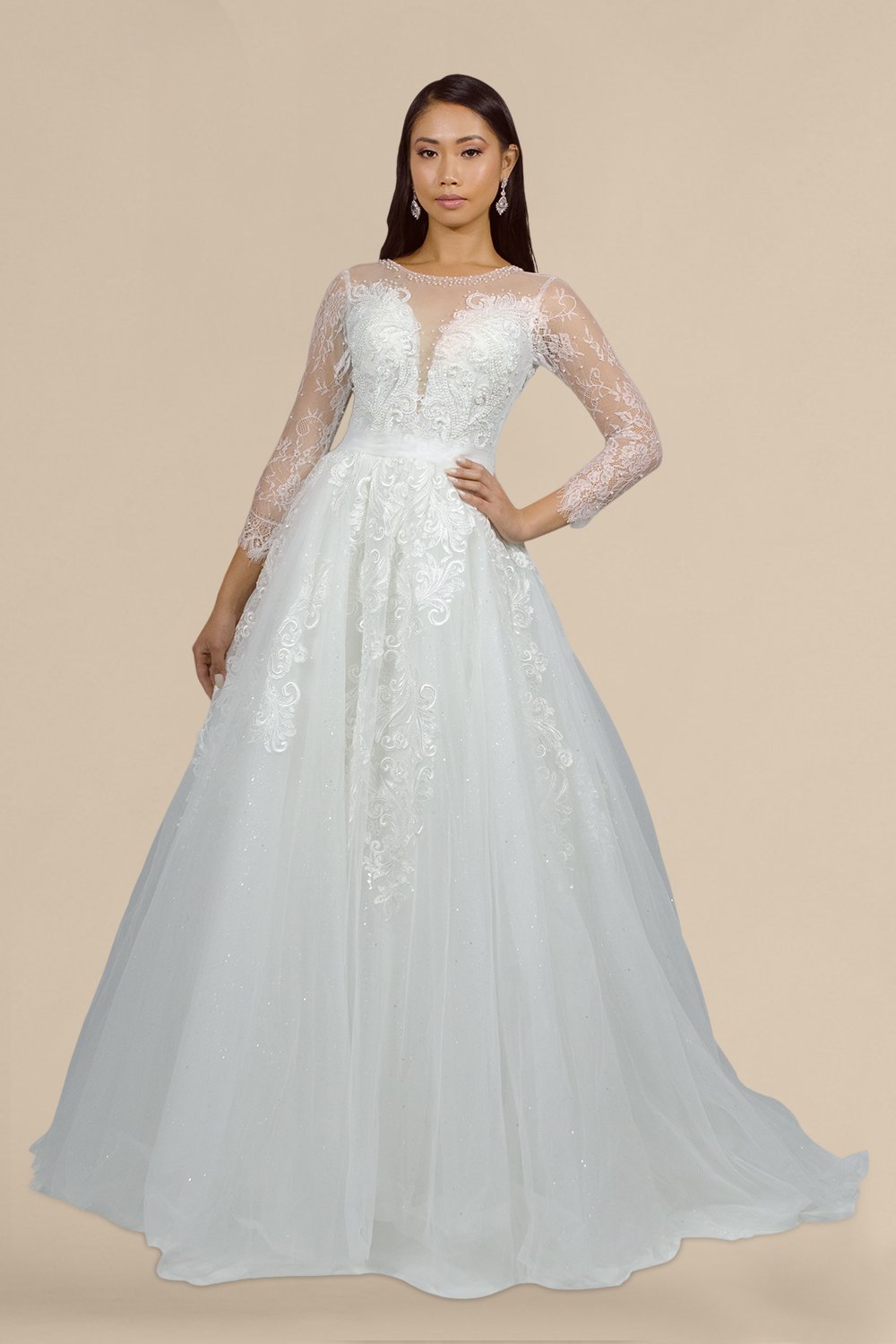 long sleeve lace bodice A line wedding dress perth australia envious bridal & formal
