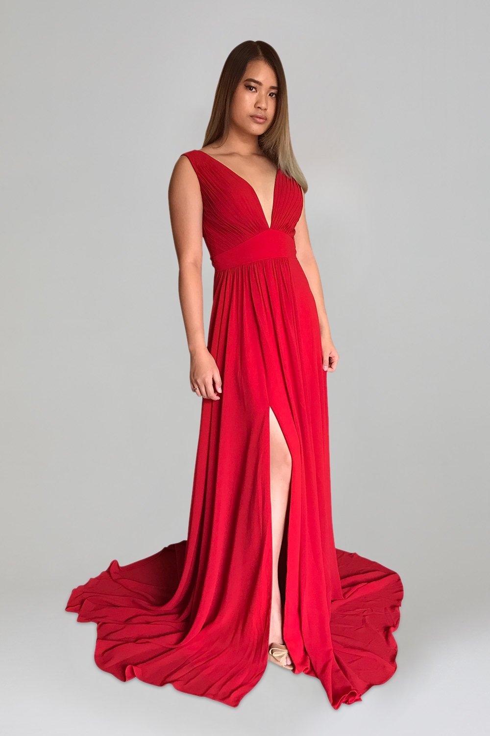custom made flowy red chiffon bridesmaid formal ball dresses perth australia envious bridal & formal