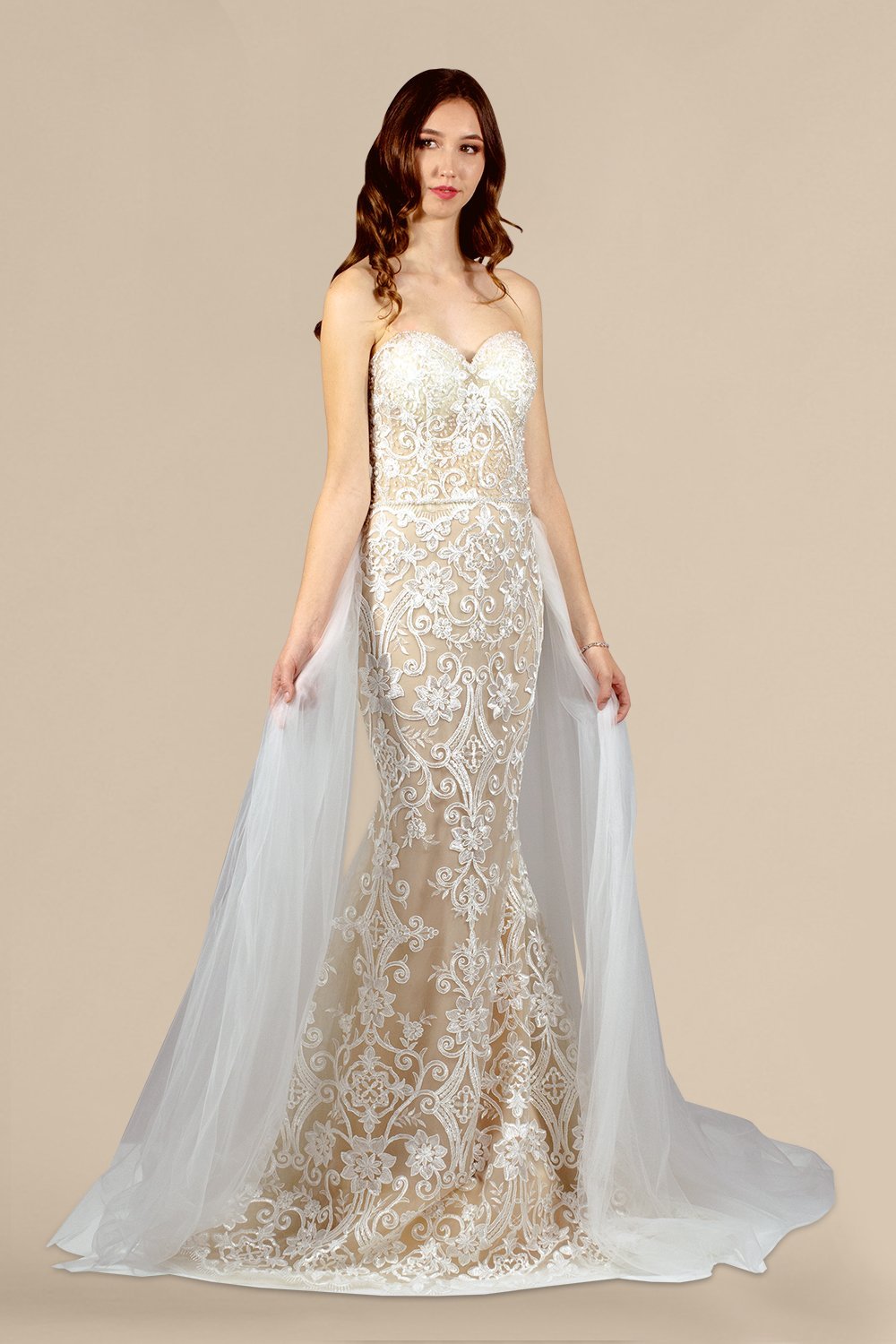 KRISTALINA  Ivory/Nude Lace Wedding Gown With Detachable Skirt – Envious  Bridal & Formal