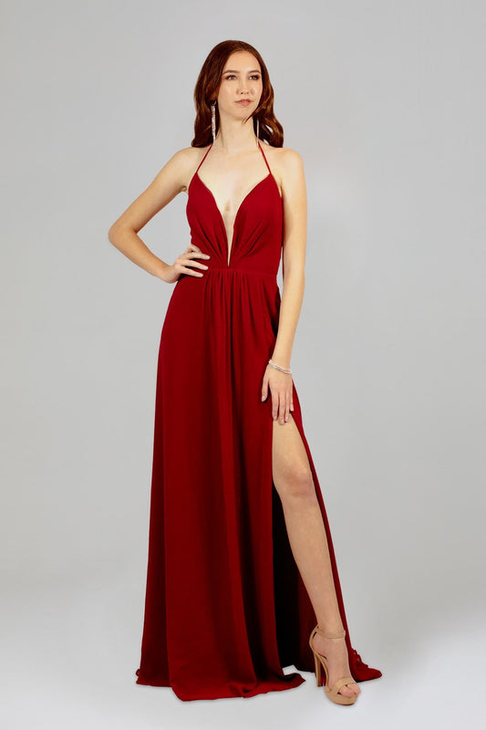 chiffon burgundy formal dresses with thigh split envious bridal & formal perth australia