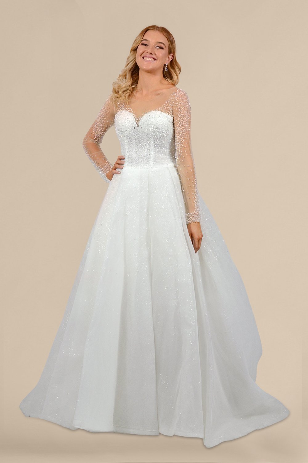 long sleeve A line ball gown wedding dresses custom made envious bridal & formal perth australia