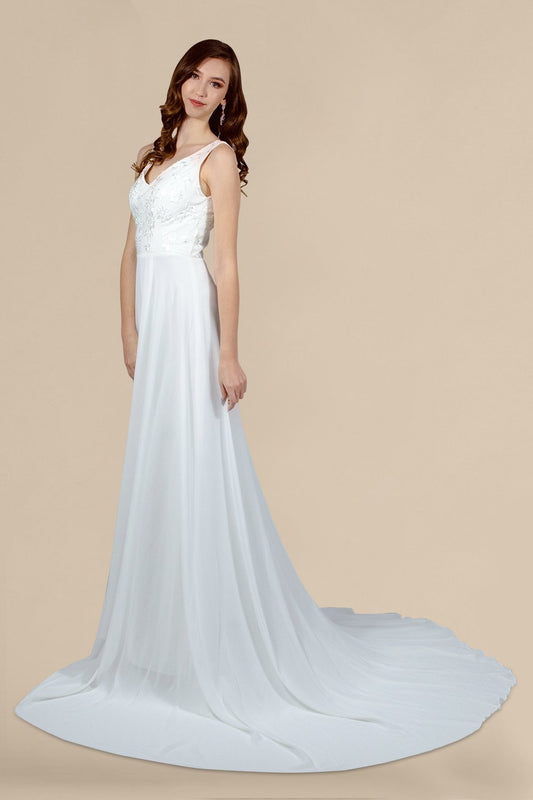 V neckline flowy beach wedding dress custom made envious bridal & formal 