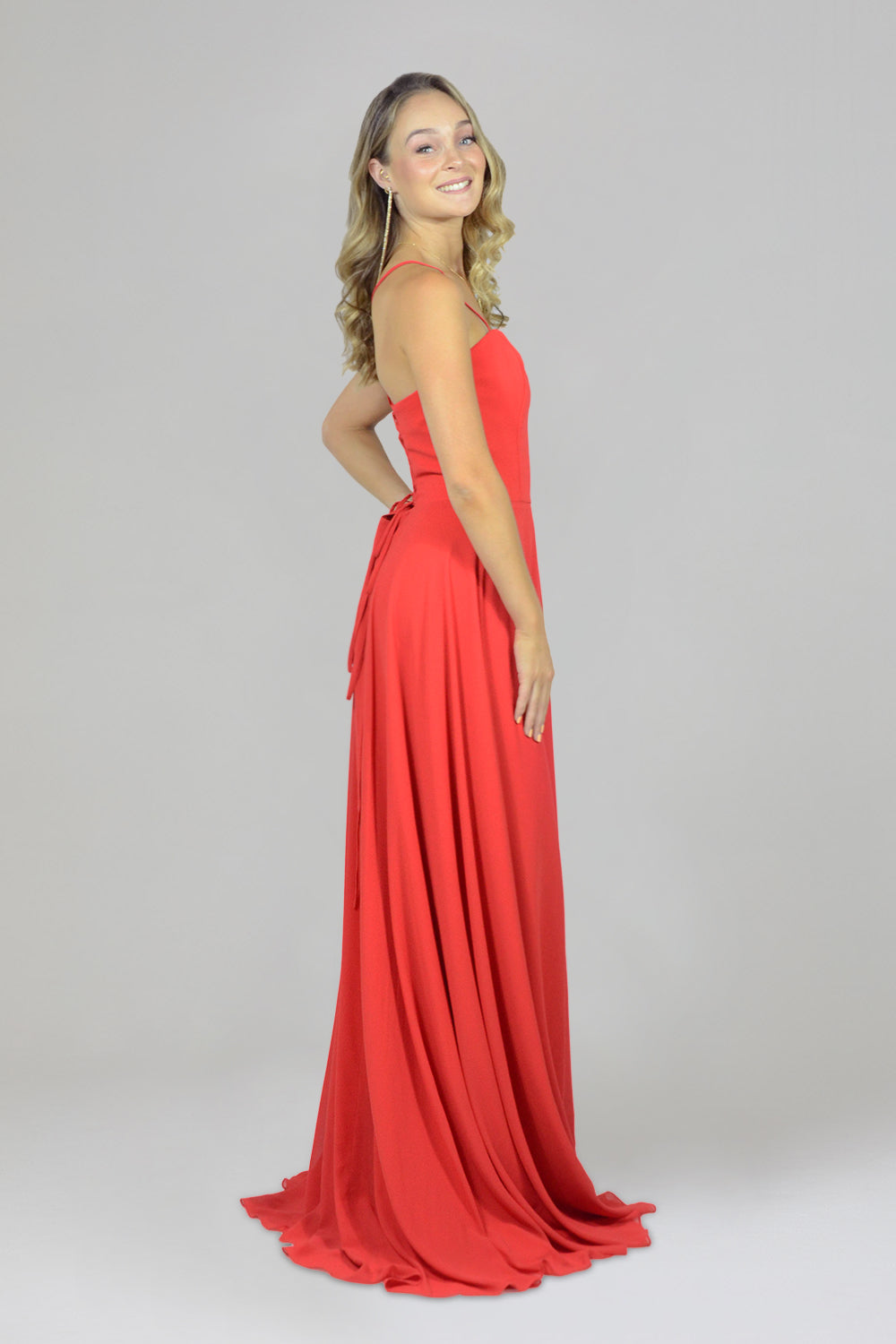 RUBINA Tie Up Back Flowy Red Formal Dress