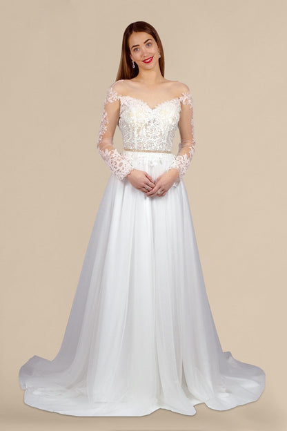 MELAINA Illusion Long Sleeve A Line Wedding Gown – Envious