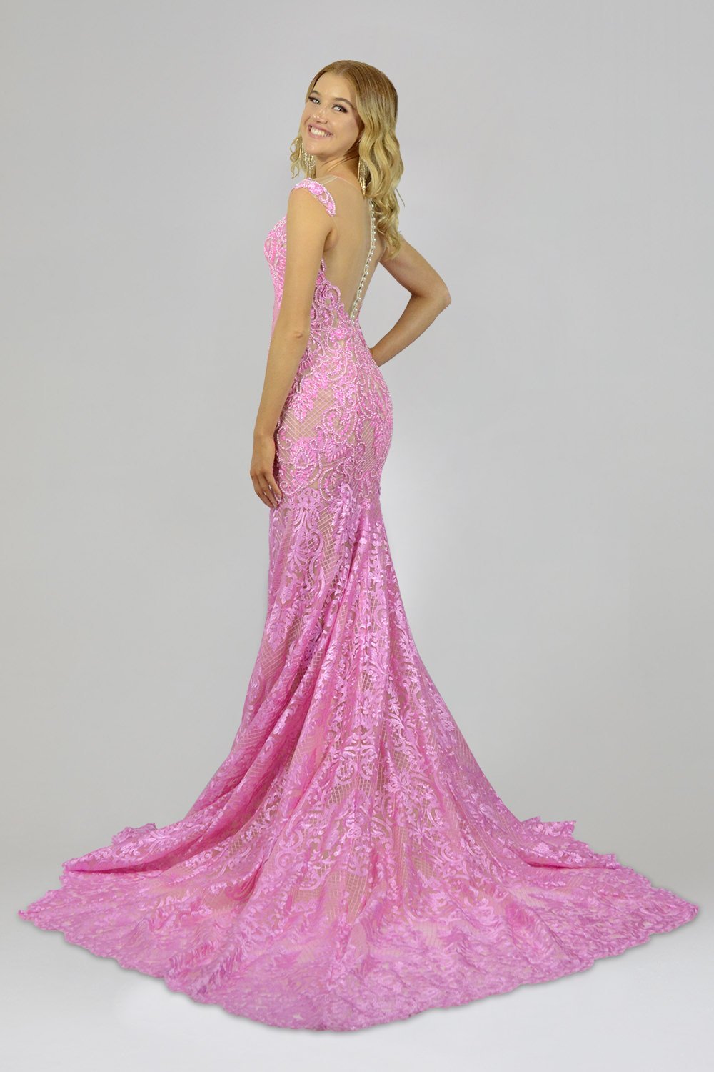 MYRA | Pink Lace Mermaid Formal Wedding Gown Envious Bridal & Formal MYRA | Pink Lace Mermaid Formal Wedding Gown Envious Bridal & Formal