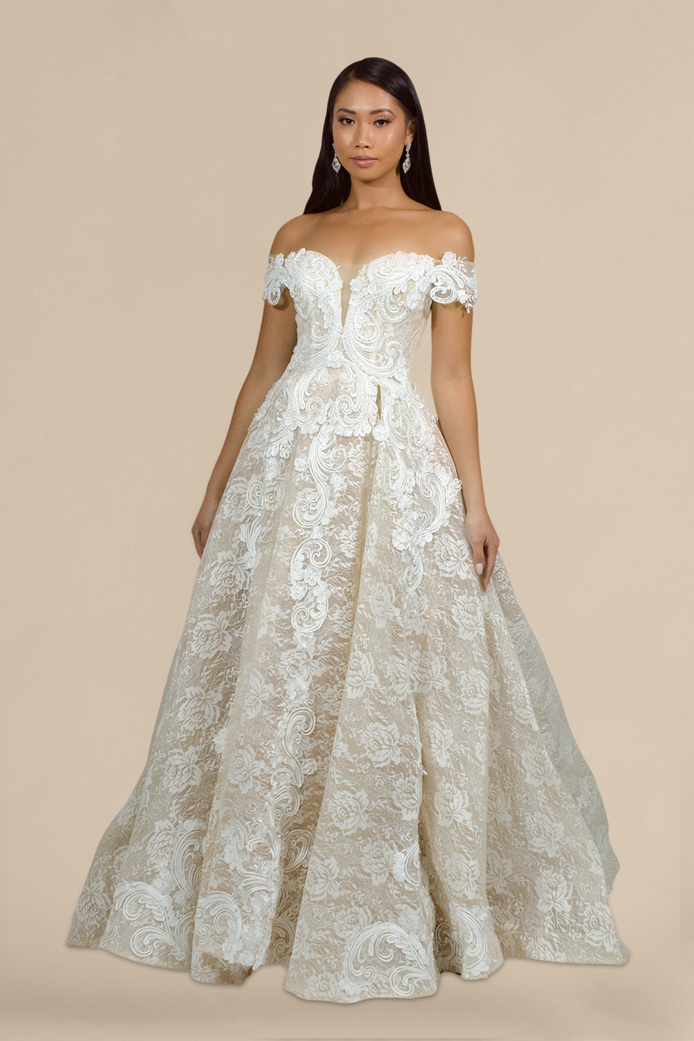 off shoulder vintage lace wedding gown envious bridal formal Perth 