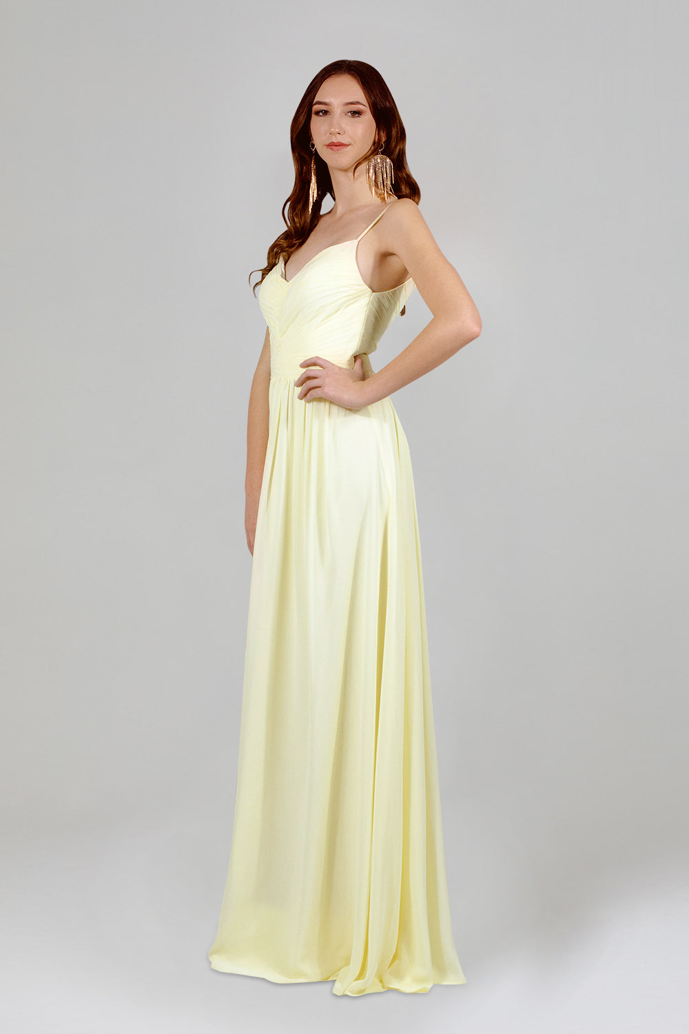 CARELLA | Flowy Chiffon Pastel Yellow Bridesmaid Dress