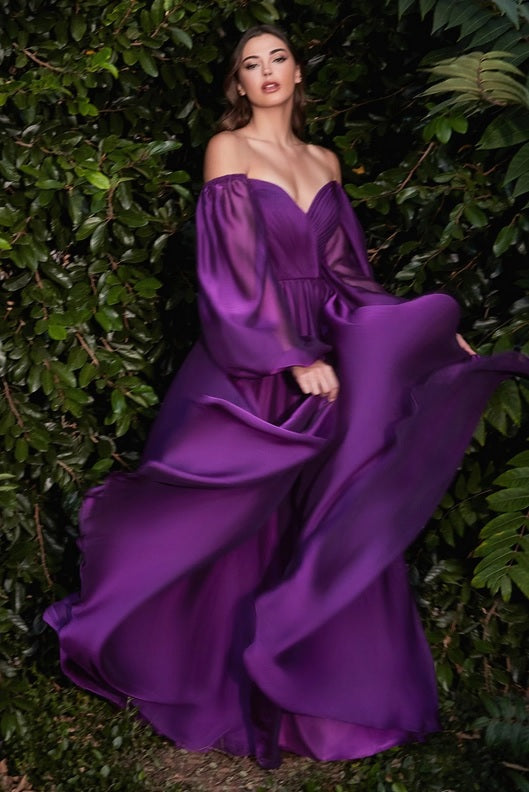 purple chiffon off the shoulder long sleeve bridesmaid dresses perth australia envious bridal & formal 