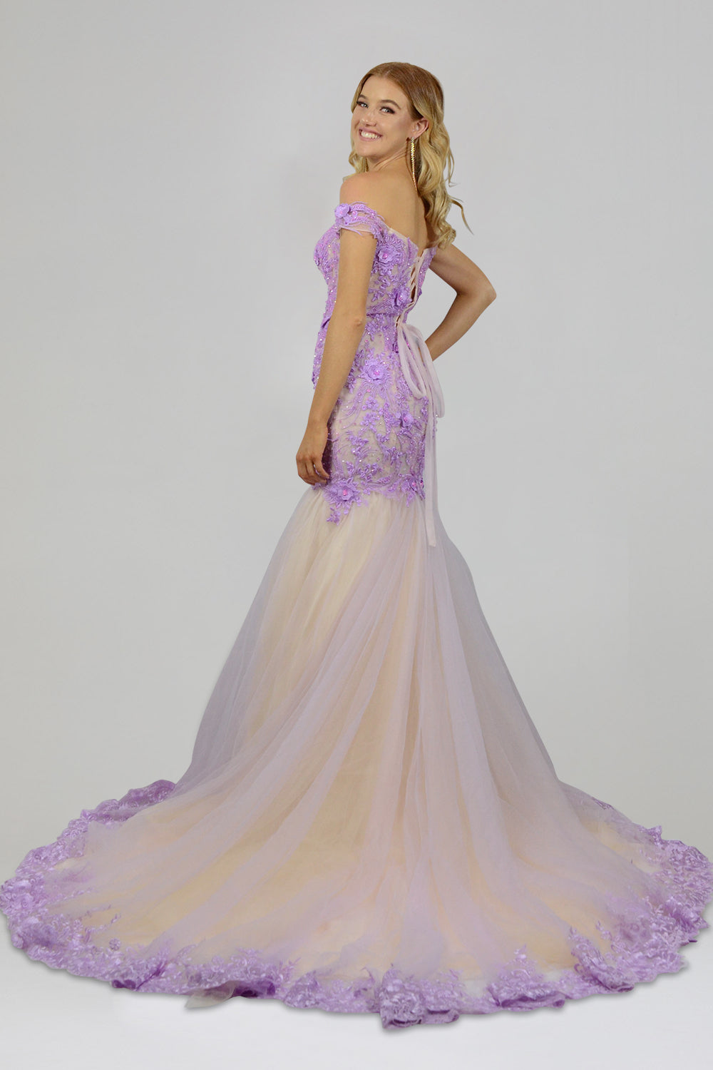 VERA Off Shoulder Mermaid Purple Wedding Gown AU S 8 AU XS 6