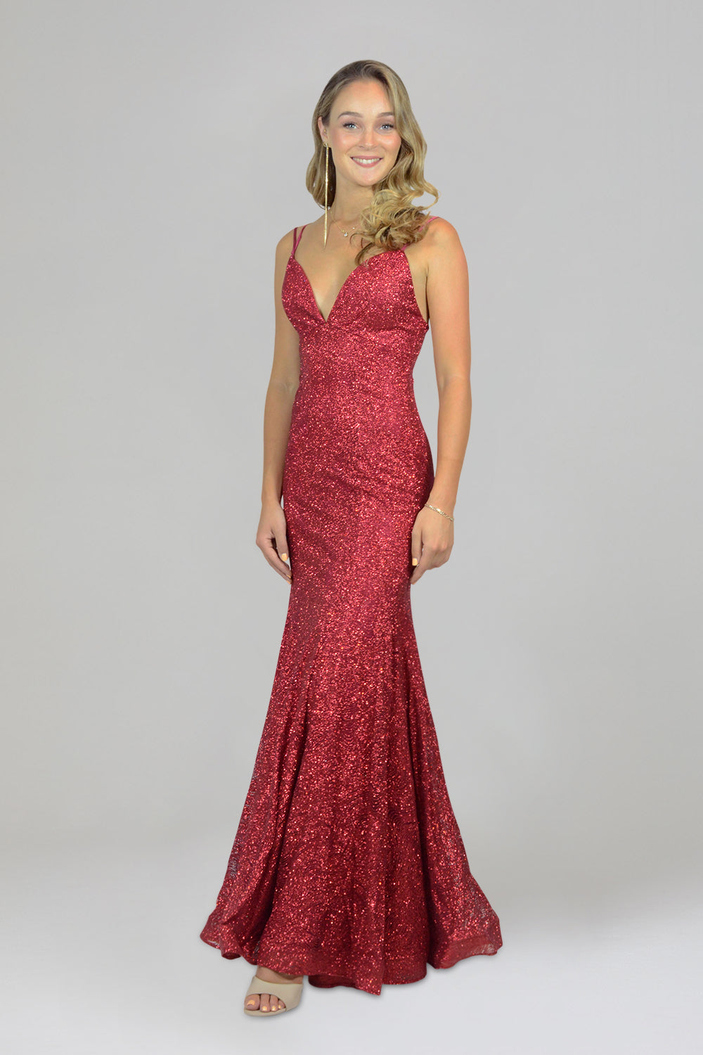 a women in red dress
