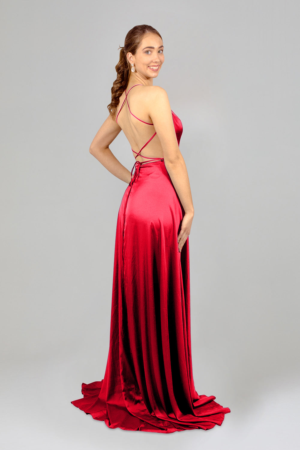 Sexy Red Satin Double-slit V-neck Long Prom Dress - VQ