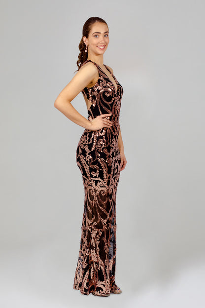 HARLOREE | Backless Rose Gold Sequin Formal Dress Envious Bridal & Formal HARLOREE | Backless Rose Gold Sequin Formal Dress Envious Bridal & Formal