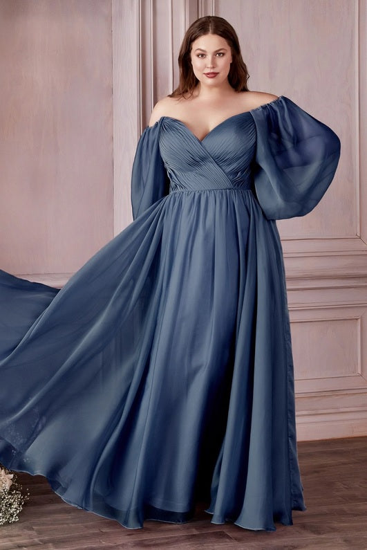 plus size steel blue chiffon off the shoulder long sleeve bridesmaid dresses perth australia envious bridal & formal