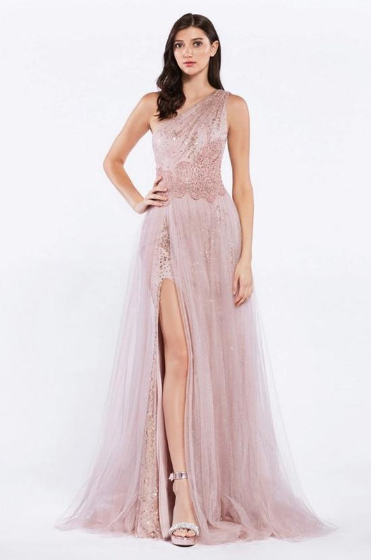 TULIANA | One Shoulder Tulle Rose Gold Formal Gown - All Products Envious Bridal