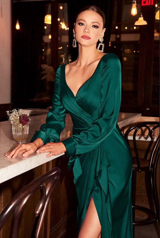 wrap look long sleeve emerald bridesmaid dress perth australia envious bridal & formal