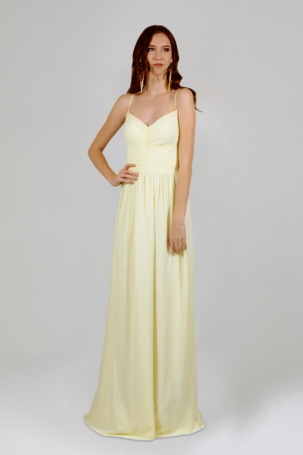 CARELLA Flowy Chiffon Pastel Yellow Bridesmaid Dress – Envious